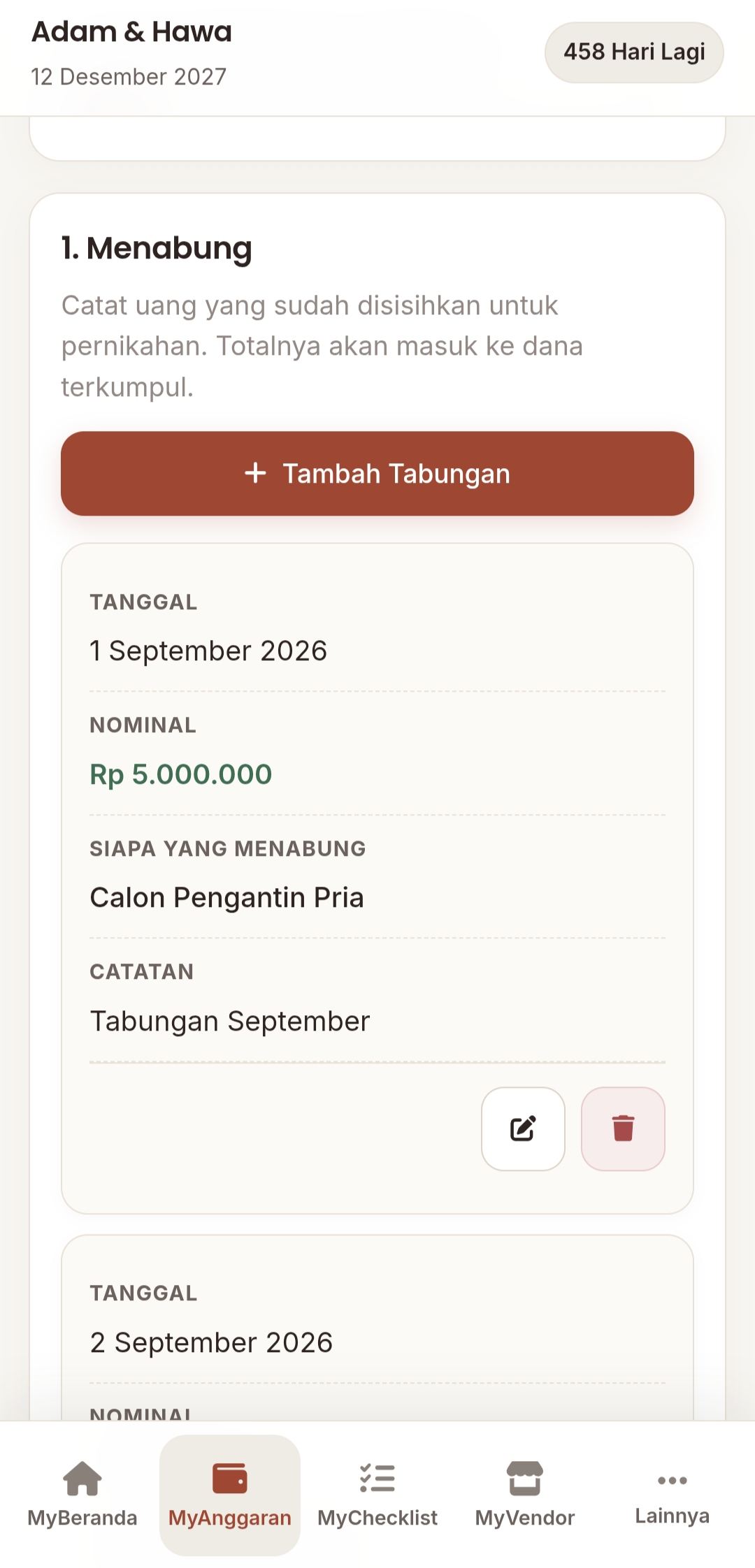 Menu Menabung